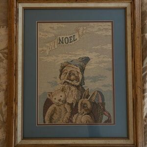 Framed Noel Santa Claus vintage Victorian Tapestry Christmas holiday Art decor